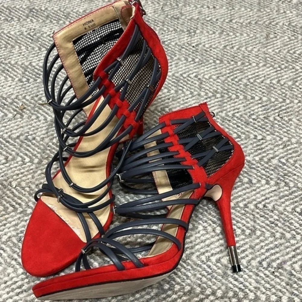 GX by Gwen Stefani Red and Black Strappy Stiletto Heels